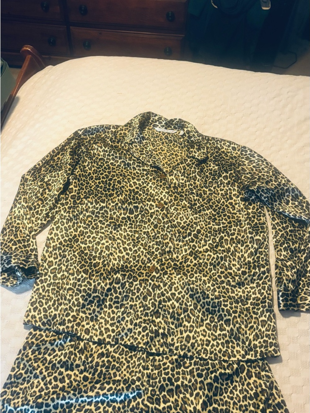 Victoria's Secret Leopard Print Satin Pajama Set in Tan and Black